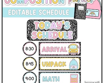 Composition Notebook Classroom Decor | Classroom Schedule Visual Schedule cards