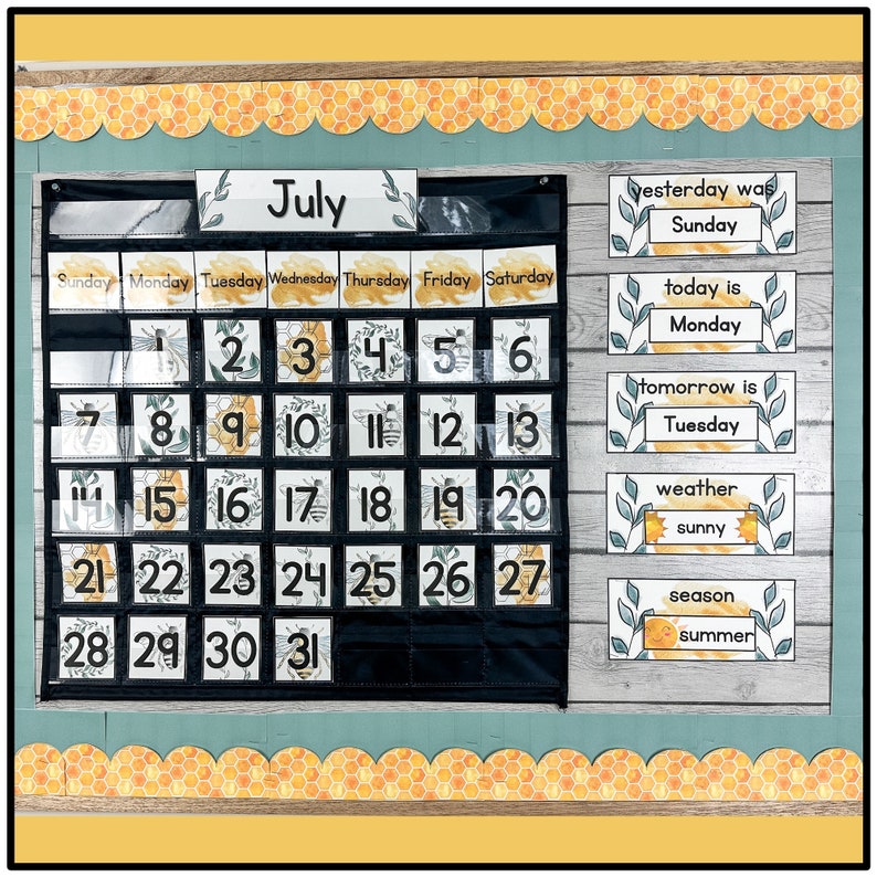 Bee Classroom Decor Calendar | Pocket Chart | Editable - Etsy
