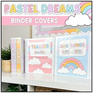 Pastellfärgade drömmars pärmomslag | Redigerbara | Cloud Classroom Decor