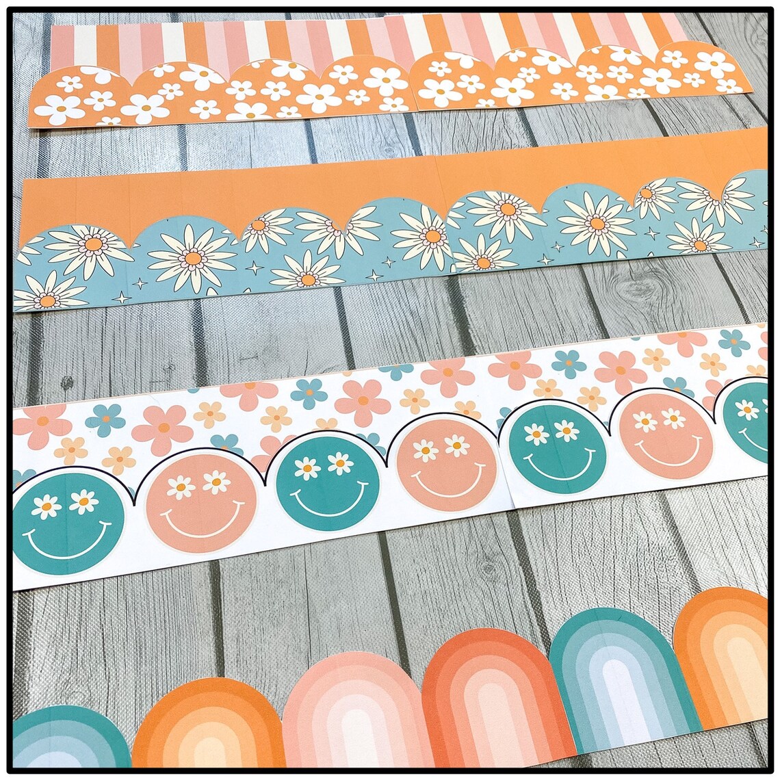 Boho Retro Bulletin Board Borders Daisy Etsy