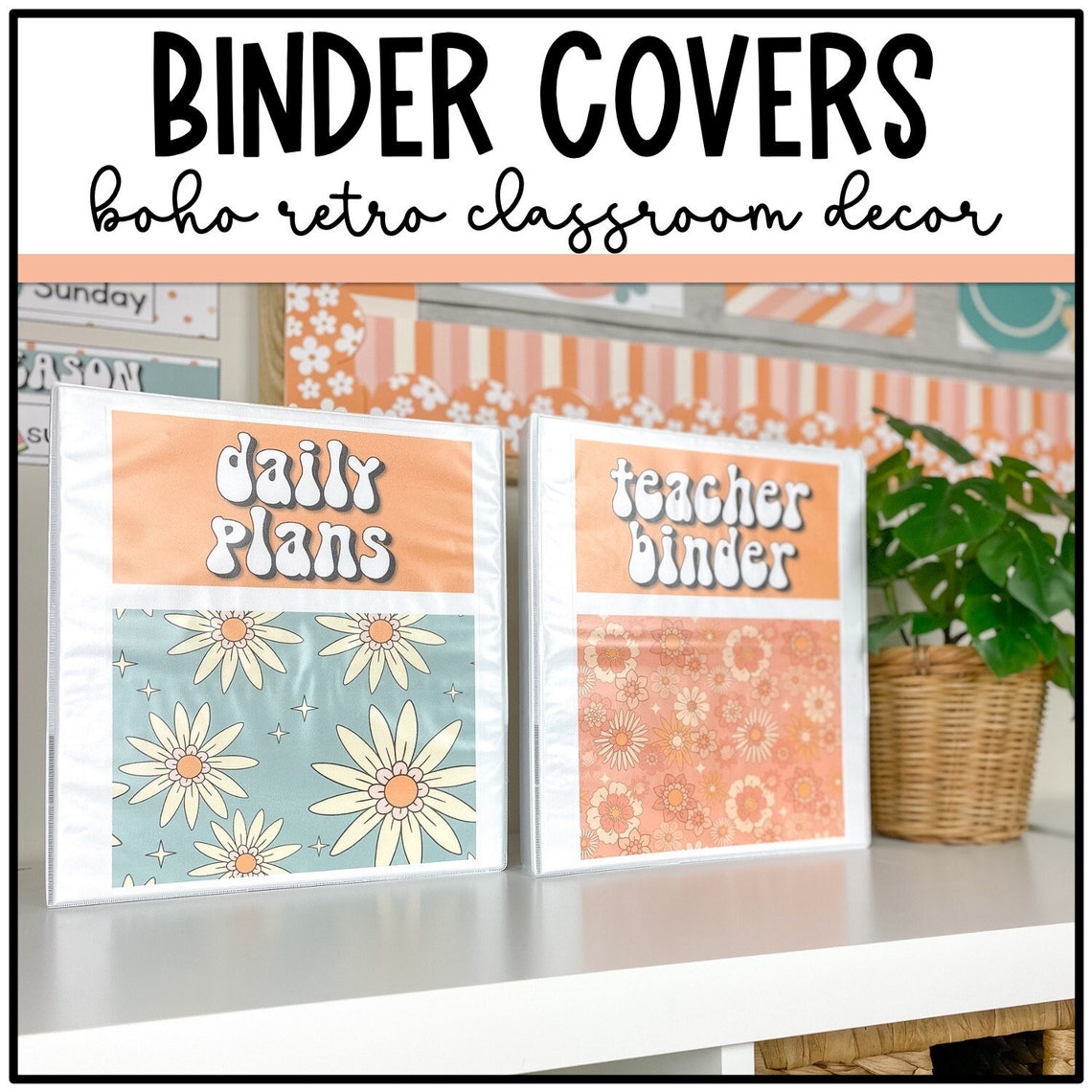 Boho Retro Binder Covers Editable Daisy Classroom Decor Etsy