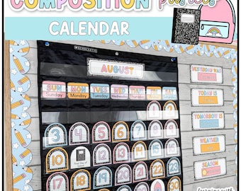 Calendario para aula / Cuadro de bolsillo / Cuaderno de composición / Editable / Imprimible / Exhibición del clima Pastel