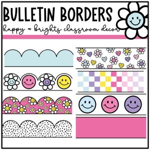 Happy Brights Bulletin Board Borders, Smile Face Daisy, Bright Classroom Decor