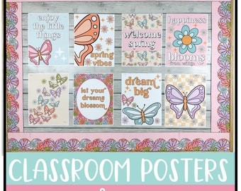 Spring Classroom Posters, April Bulletin Board, Butterfly Classroom Decor