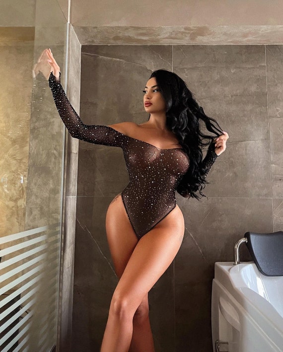 Sparkly Sheer Crystal Jewel Black Mesh 