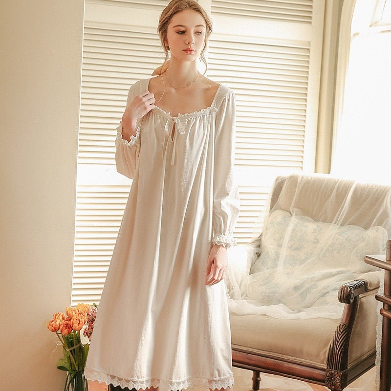 Elegant White Night Gown Vintage Long Nightgown Square - Etsy UK