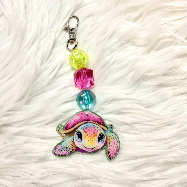 Baby Shower Gift for Mom to be, Diaper Bag Tag, Charm for Backpack, Turtle Lover Gift for Her, New Driver Gift for Teen, Sea Turtle Keychain