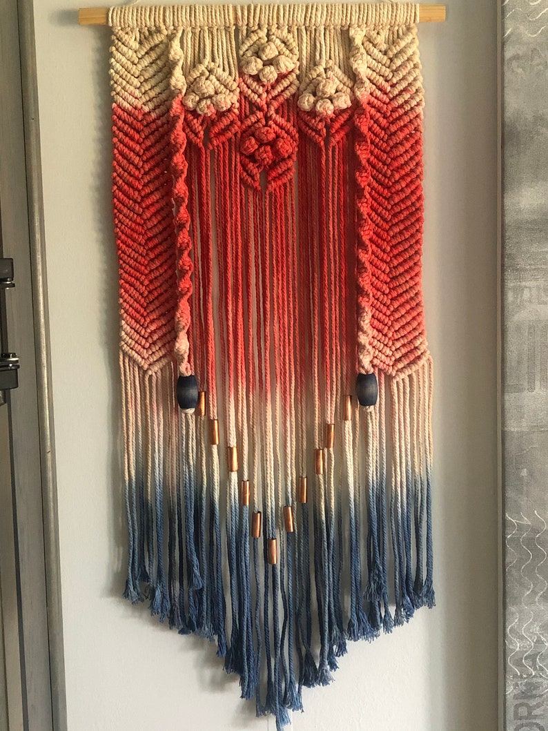 Boho Macrame Wall Hanging Copper Blue and Coral - Etsy