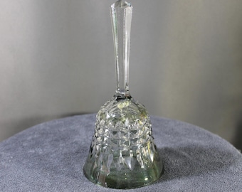 Vintage European Cut Crystal Bell – Green Tinted Base – Faceted Handle – Bohemian Style Crystal Collectible