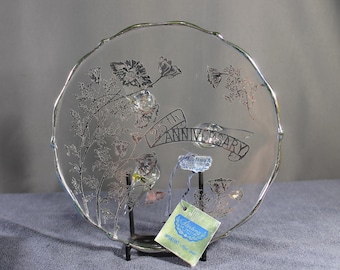 Vintage Silver City Sterling on Crystal 25th Anniversary Footed Plate 7.5” Original Tag