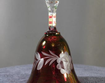 Vintage German Ruby Lead Crystal Bell – Cut Floral Design, Gold Sheen