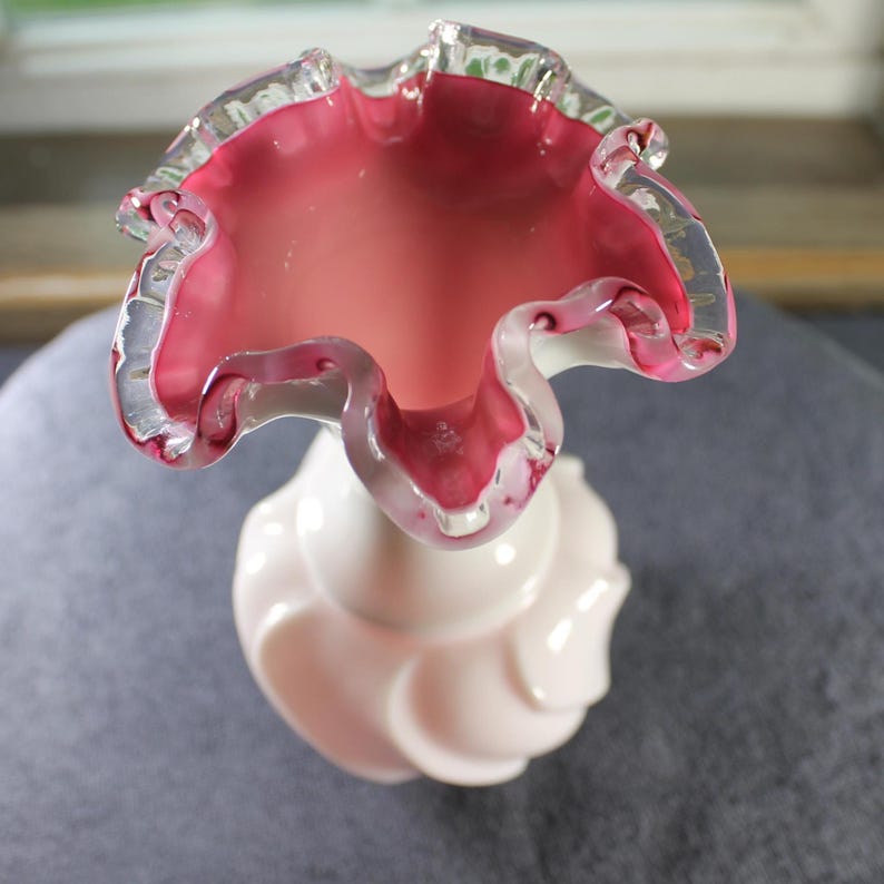Vintage Fenton Peach Crest Milk Glass Vase #6058 | 6.5" Ruffled Vase | 1955-1961 | Compendium Verified image 8