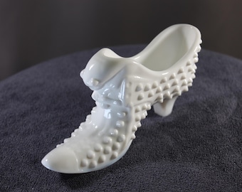 Vintage White Hobnail Glass Slipper – Fenton Style Display Piece