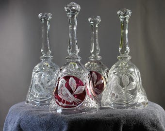 Vintage Bleikristall Crystal Bell – Bohemian Bird & Leaf Etched Handbell