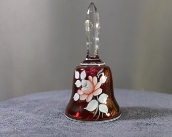 Vintage Westmoreland Lead Crystal Ruby Bell – 1978 St. Augustine – 5" Heavy Crystal – Gold Glow