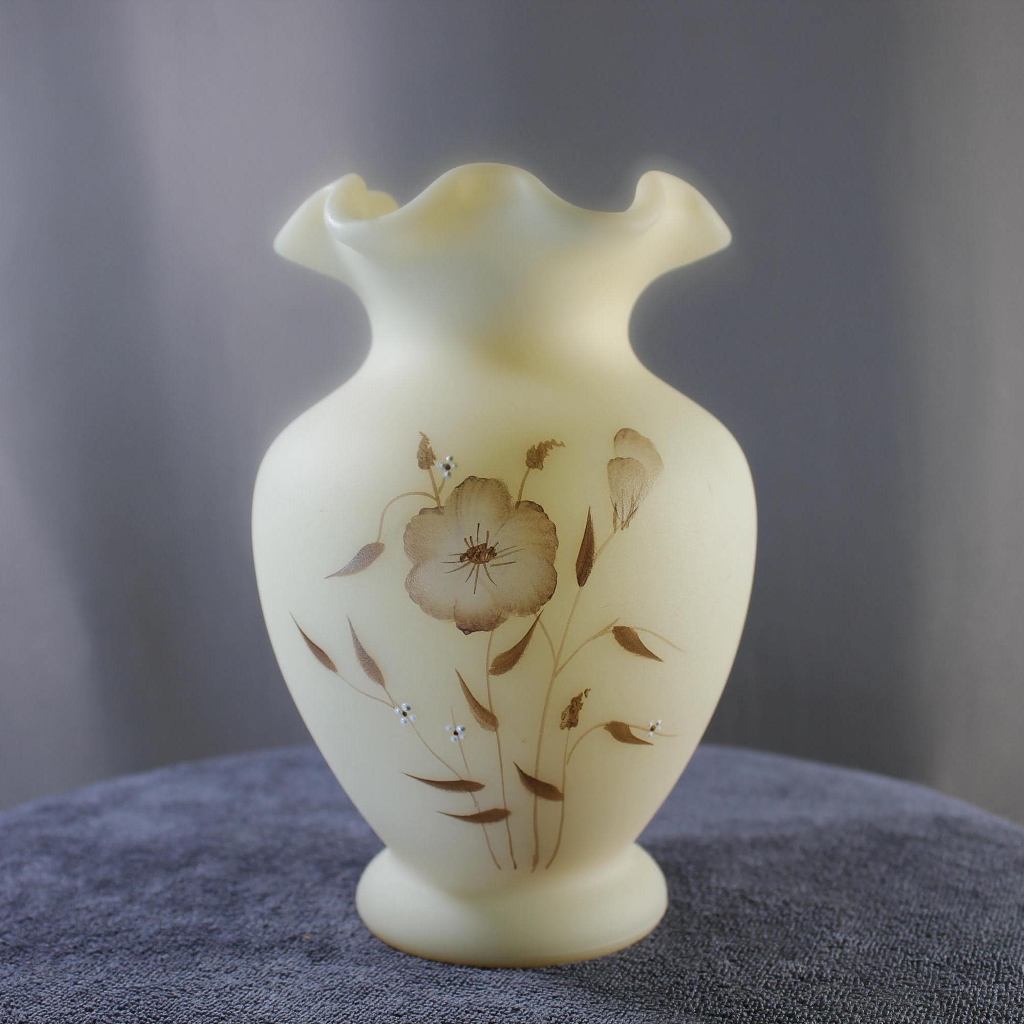 Fenton Custard Uranium Glass Vase Hand Painted - Etsy