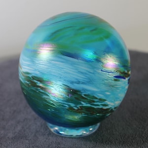 Pyromania Art Glass Float Signed Opal 2012 3.5” Iridescent Ocean Orb