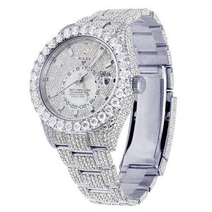 Reloj Rolex Sky Dweller Round VVS Diamond para hombre, esfera de 42 mm, reloj de acero inoxidable chapado en oro blanco para hombre para regalo, regalo de cumpleaños completamente helado