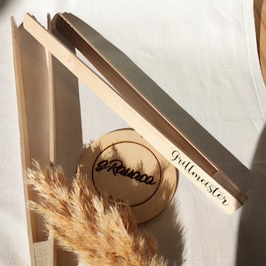 Personalized barbecue tongs (40 cm), beech wood, engraved, with name or saying, meat tongs