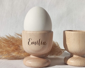 Personalized egg holder, egg cup, wood, wooden egg cup, egg container - engraved with your name, kitchen utensils
