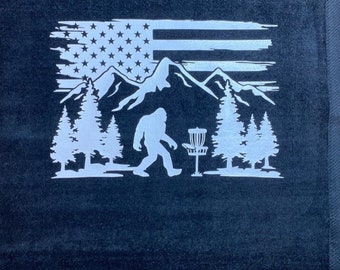 Bigfoot withflag White - DISC GOLF TOWEL now available in more color towels