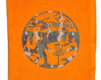 Squatch Orange towel with camo design- Disc golf towel