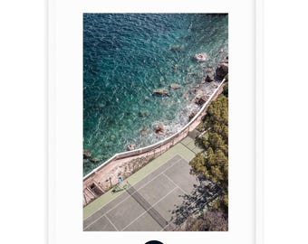 Cote D'Azur Posters, French Riviera Art Print, Cap Estel Tennis Court, South of France, Dolce Far Niente Vintage Photography, Joie de Vivre