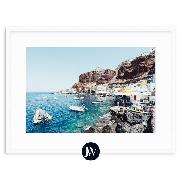 Santorini Greece Wall Art Print, Amoudi Bay Fishing Village Fine Prints, Framed Boat Photography, Greek Islands, Oversized Decor Home Office