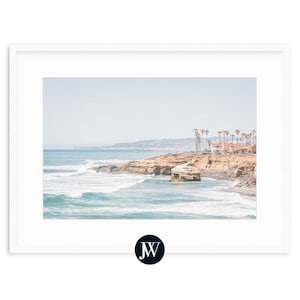 San Diego Art Prints, Sunset Cliffs Beach Art, California Coastal Wall Decor, Framed Fine Art Photography, Soft Colors, Watercolor style