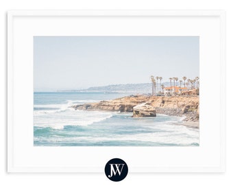 San Diego Art Prints, Sunset Cliffs Beach Art, California Coastal Wall Decor, Framed Fine Art Photography, Soft Colors, Watercolor style