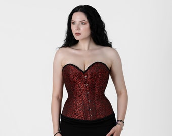 Ready to ship longline sweetheart neckline overbust corset from silk brocade fabric with front closure-metal busk. Victorian corset.