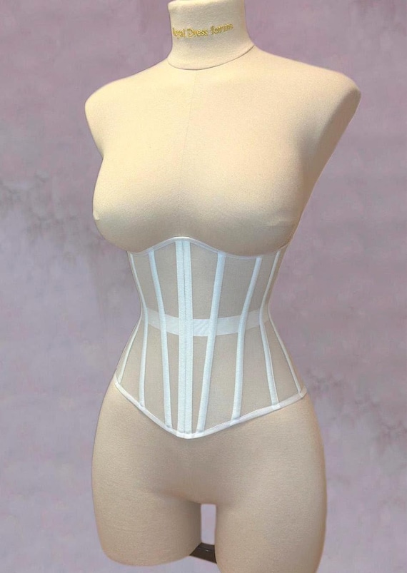 Wedding white mesh underbust custom corset. Bridal corset. Underwear corset. Victorian corset.Made to measure corset.Plus size corset.