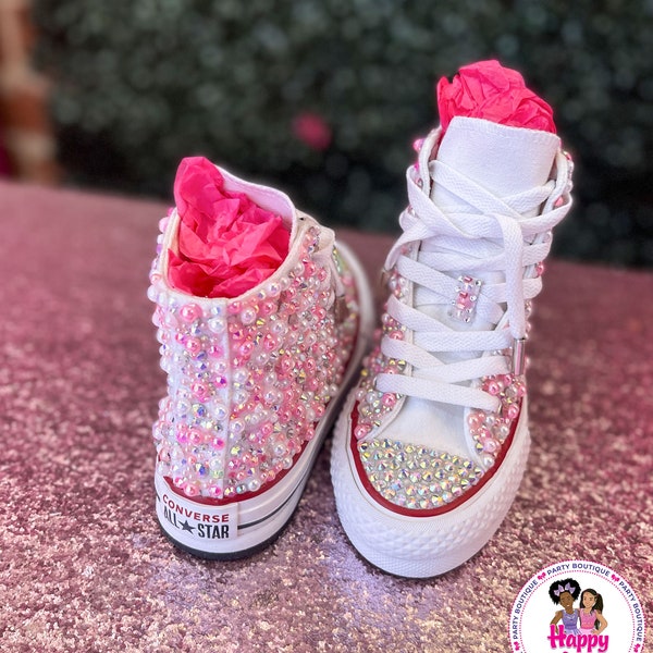 Free Shipping, FREE GIFT w/purchase Platform Hightop Pink, White Pearl & Rhinestone Bedazzled Converse