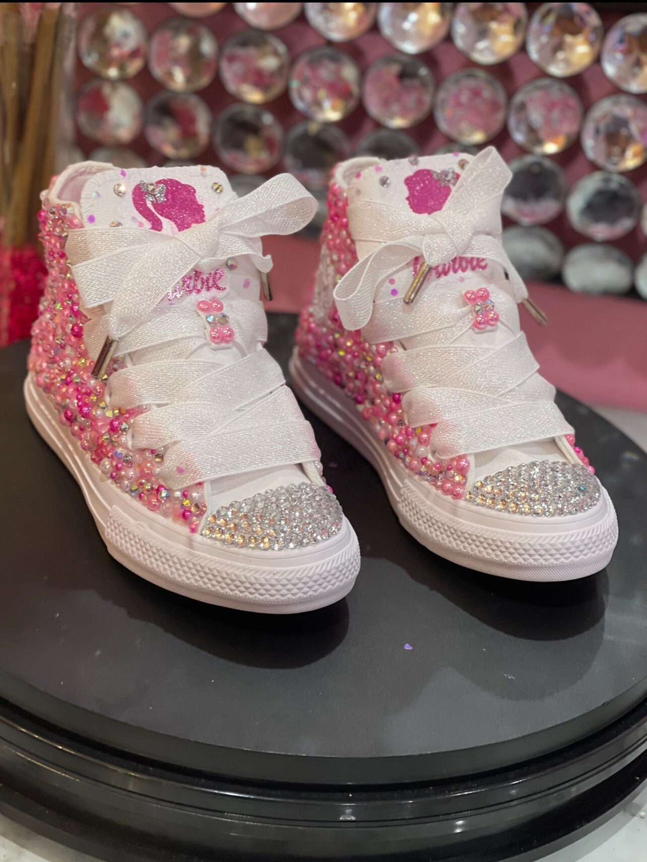 FREE Barbi Tote W purchase Hot Pink Barbs Inspired Bedazzled Converse Pink White Hightop Bedazzled Converse Barbi Theme Party Etsy UK