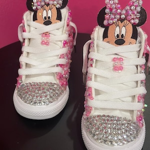 Pink Minnie Mouse bowtique Inspired Bedazzled Converse!! Rhinestone bedazzled birthday shoes