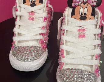 Pink Minnie Mouse bowtique Inspired Bedazzled Converse!! Rhinestone bedazzled birthday shoes