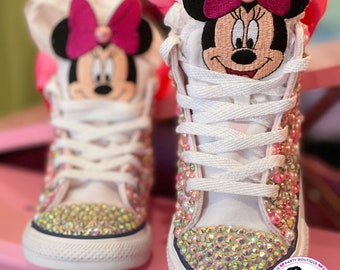 Limited offer FREE GIFT w/purchase- Pink Minnie Mouse Inspired Bedazzled Converse *Pink, White, Rhinestone