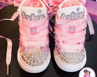 Custom Bedazzled Converse: Pink & White Princess Sneakers + FREE Tote