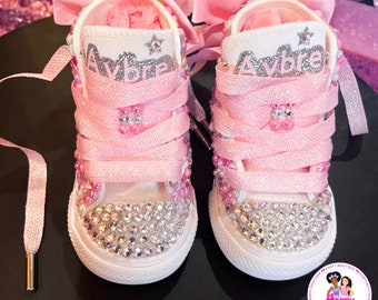 LIMITED OFFER (Free) Gift w/ Purchase Custom Pink & White Bedazzled Converse - Princess Parties, Photoshoots, and Toddler Birthdays!"