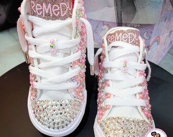 Free Shipping, FREE GIFT w/purchase Pink & White Girls Bedazzled Converse (Custom)  Birthday Shoes* Princess* Photoshoot*
