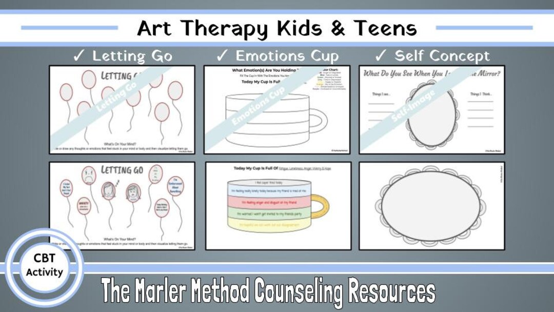 Art Therapy CBT Worksheets for Kids & Teens With Coloring Activity for