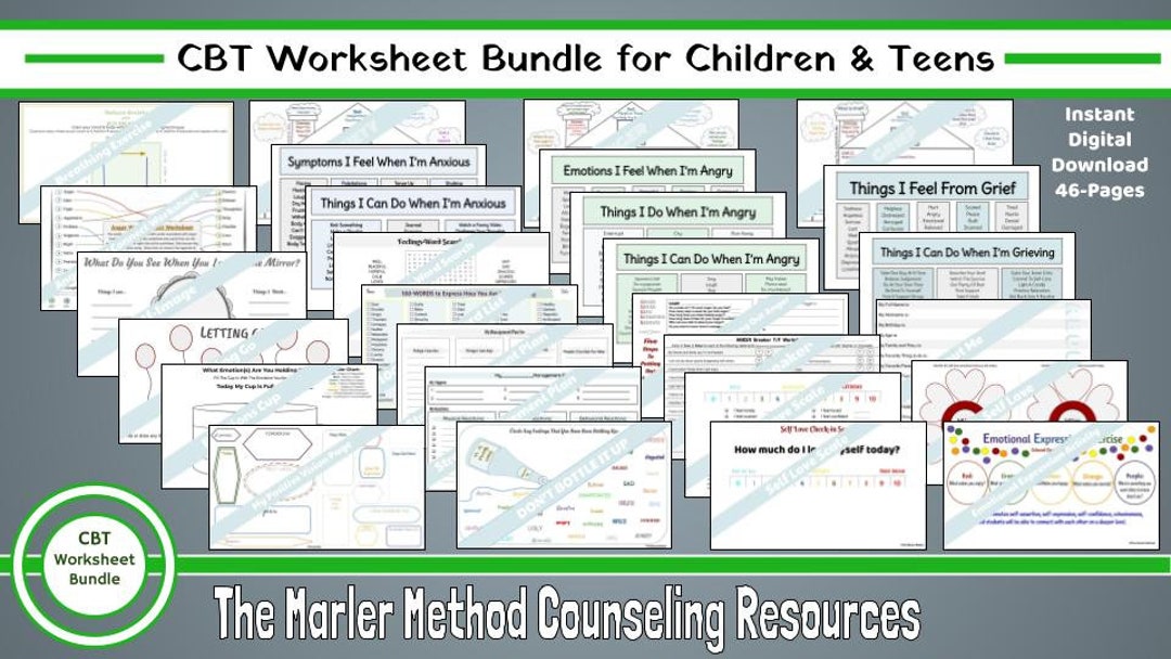CBT Worksheet Bundle for Children & Teens, Emotional Regulation ...