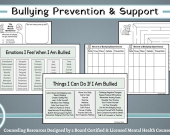 CBT Bullying Worksheet Pack, Trauma Prevention (Digital Download)
