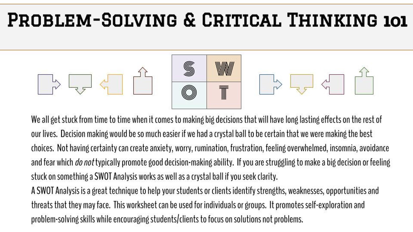 Problem Solving & Critical Thinking 101 Worksheet for Pre-teens and ...