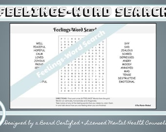 Feelings / Emotions Word Search Puzzle CBT DBT Worksheet for Students, Teens or Counseling