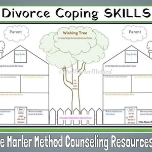 The "Two-Houses" CBT / ART Therapy Worksheet Activity for Kids Coping w Divorce, Separation, Conflict, Blended Families & Moving