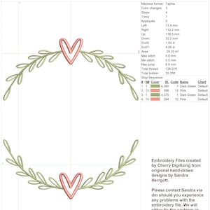 Wreath Heart machine embroidery design pattern file, sweet botanical leaf design for wedding engagement valentine birthday pes pec dgt vp3 image 6