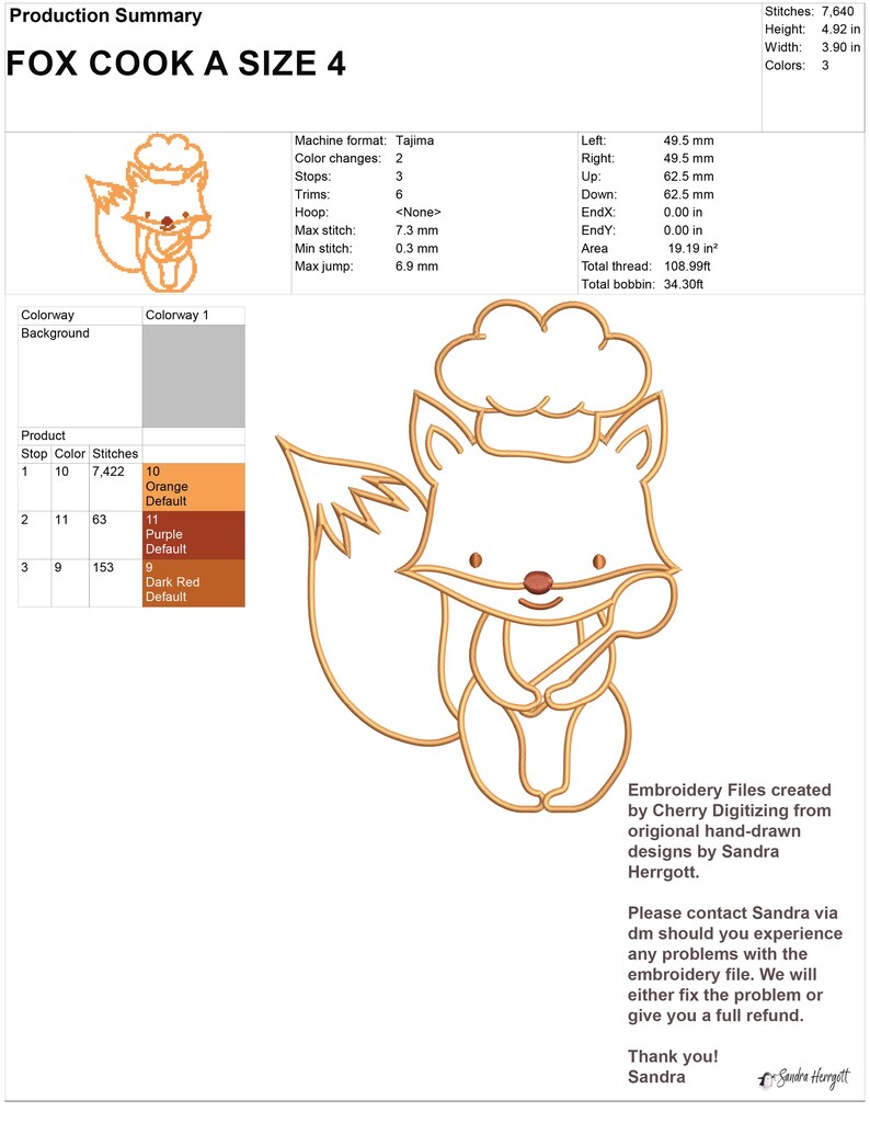 Cute Fox Cook Machine Embroidery Design Pattern File, Sweet Forest ...