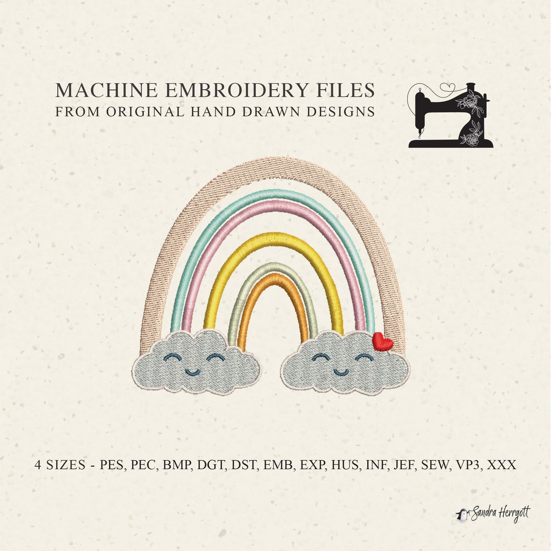 Cute Boho Rainbow Machine Embroidery Design Pattern File, Cloud ...