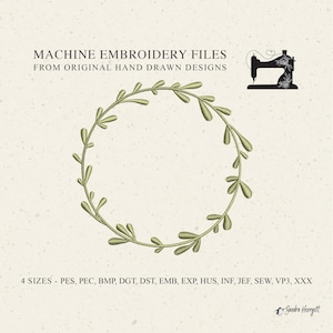 Puede incluir: Diseño de archivo de bordado a máquina de una corona de hojas verdes. El diseño viene en cuatro tamaños y está disponible en 13 formatos de archivo: PES, PEC, BMP, DGT, DST, EMB, EXP, HUS, INF, JEF, SEW, VP3 y XXX.